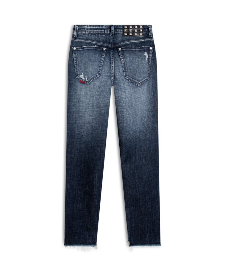 Calça Visco Indigo Elastic Mom 1885-Lav.Esc.C/ Cerzidos