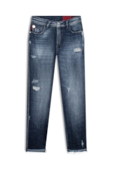 Calça Visco Indigo Elastic Mom 1885-Lav.Esc.C/ Cerzidos