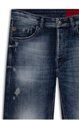 Calça Visco Indigo Elastic Rock Lav. Escuro C/ Puidos