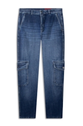 Calça Visco Indigo Elastic Trapezio Cargo Lav.Escuro C/ Pincelado