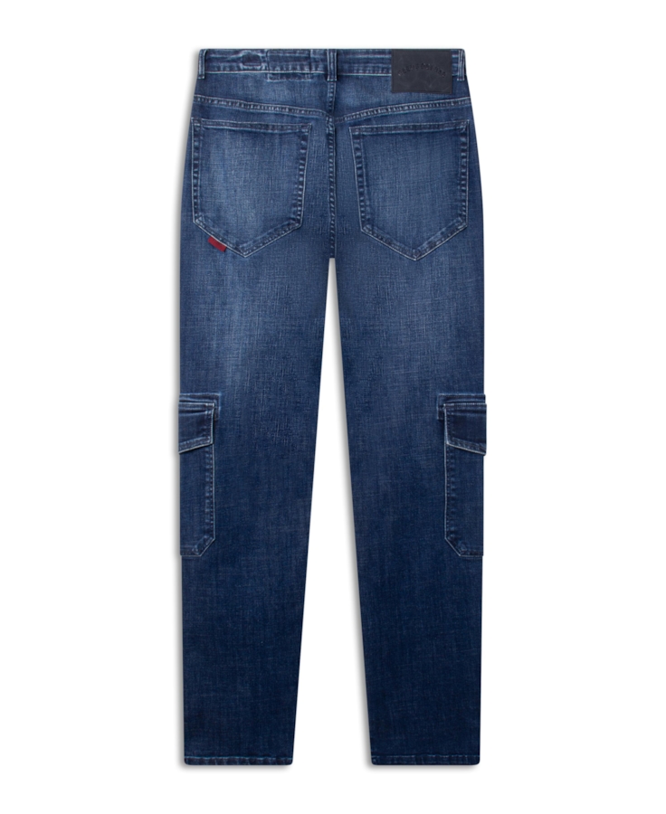 Calça Visco Indigo Elastic Trapezio Cargo Lav.Escuro C/ Pincelado