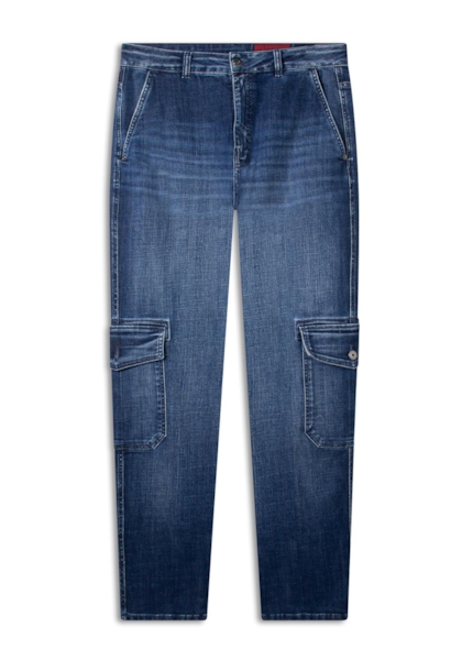 Calça Visco Indigo Elastic Trapezio Cargo Lav.Escuro C/ Pincelado