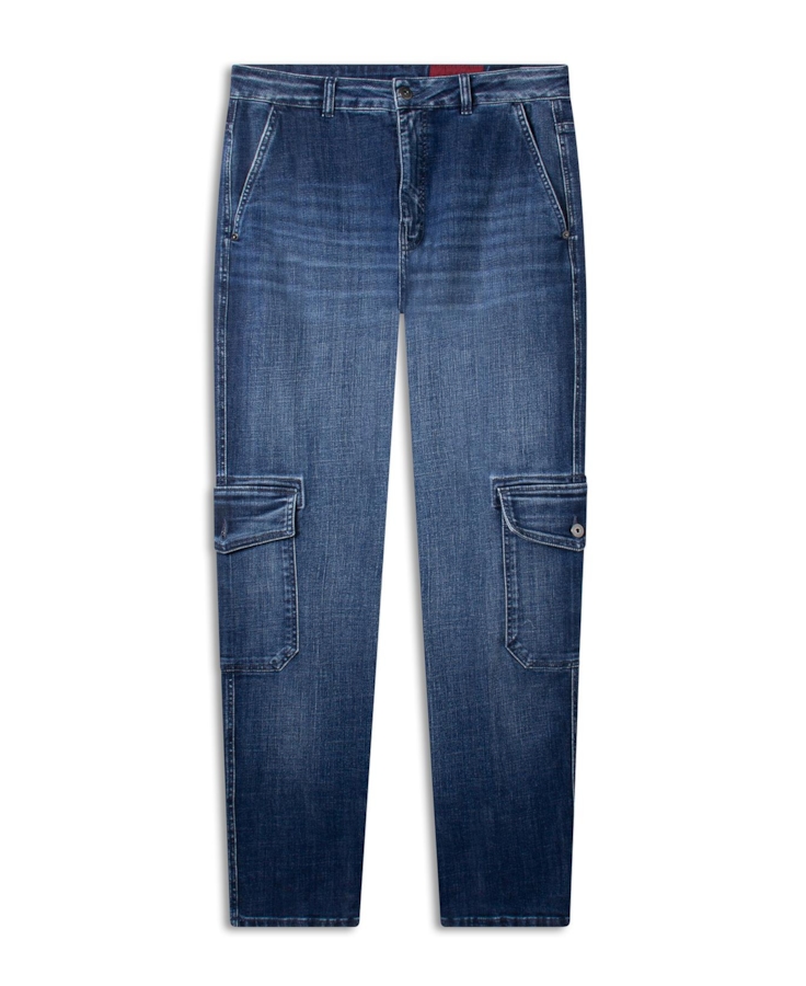 Calça Visco Indigo Elastic Trapezio Cargo Lav.Escuro C/ Pincelado