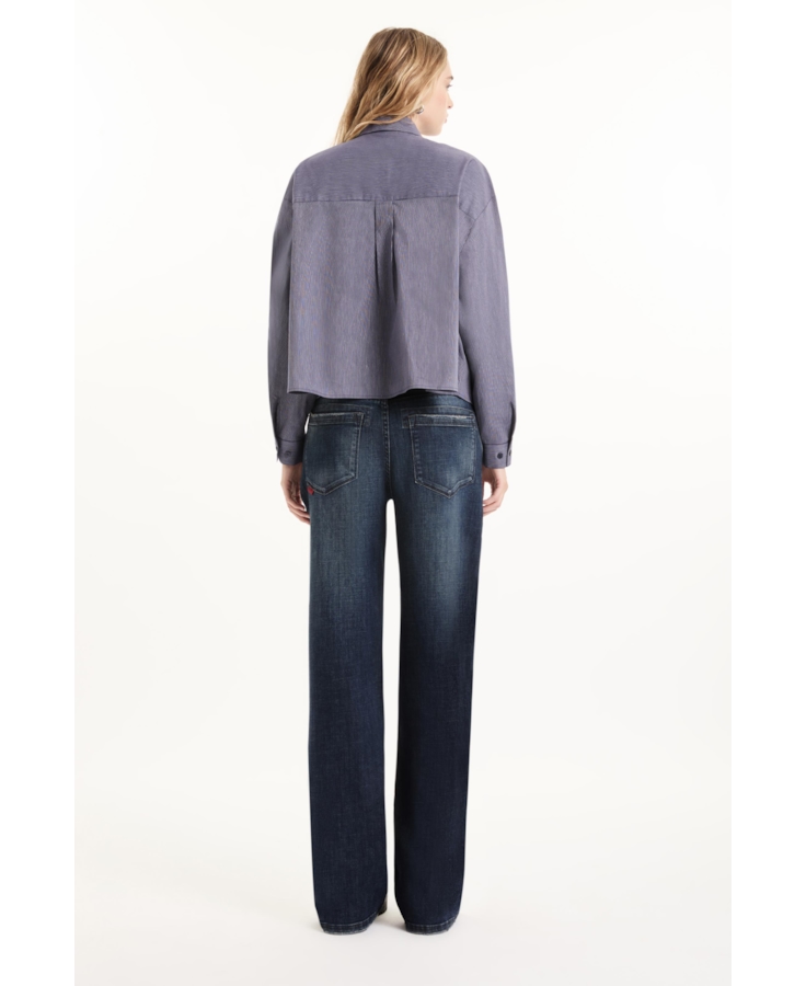 Calça Visco Indigo Elastic Wide Leg Lav. Escuro C/ Matiz