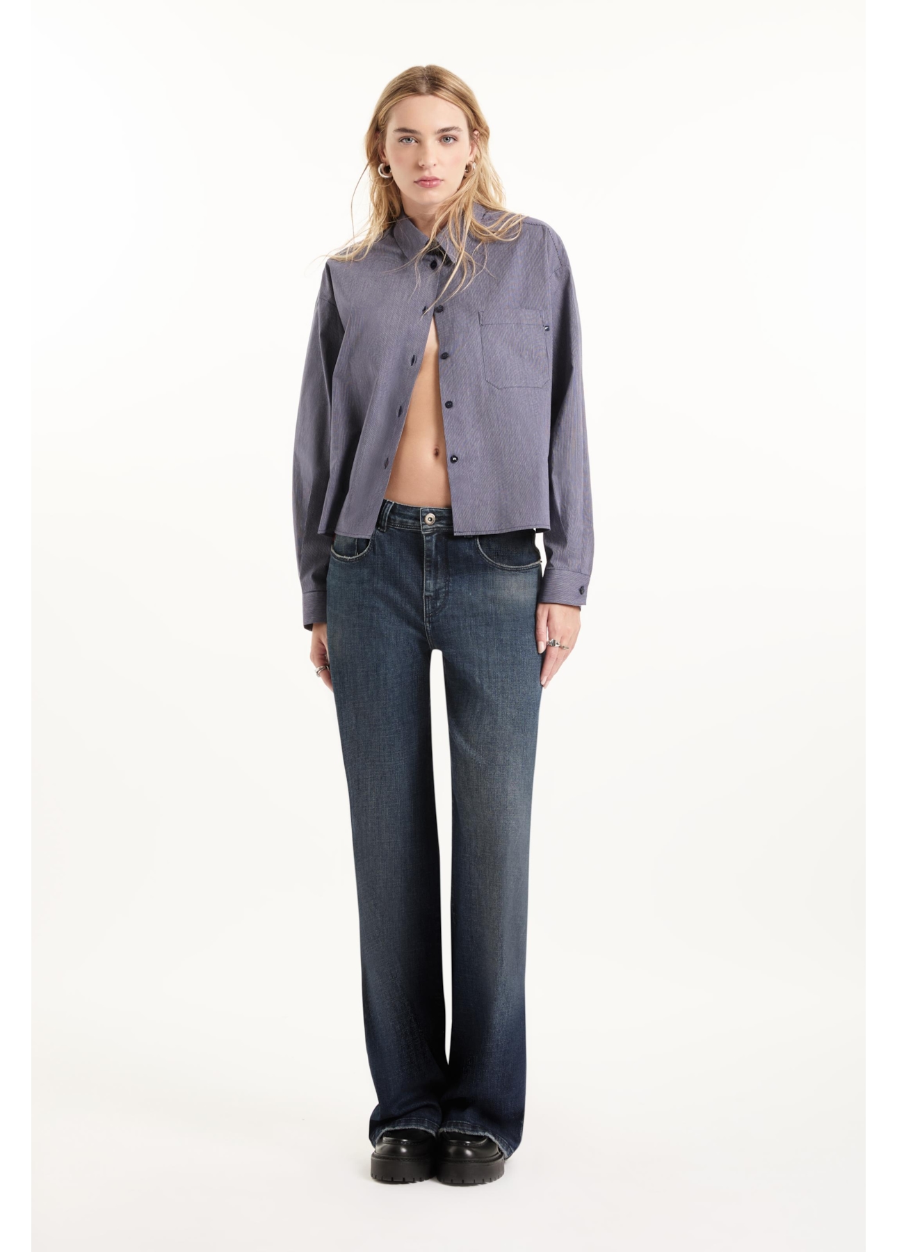 Calça Visco Indigo Elastic Wide Leg Lav. Escuro C/ Matiz