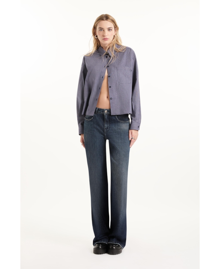 Calça Visco Indigo Elastic Wide Leg Lav. Escuro C/ Matiz