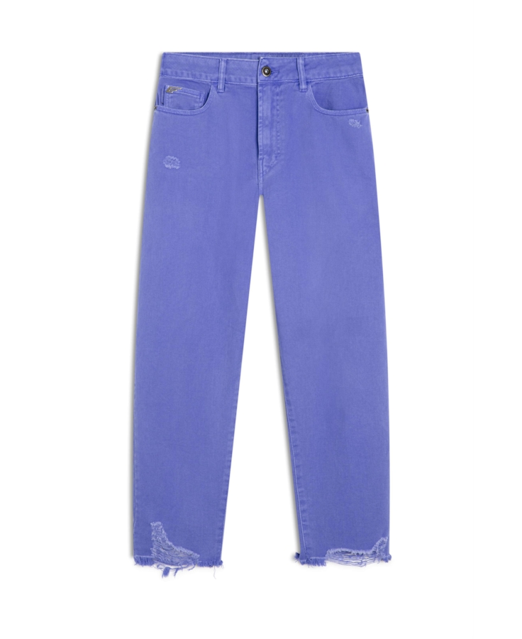 Calça White Denim Baggy Destroyde Azul Bic