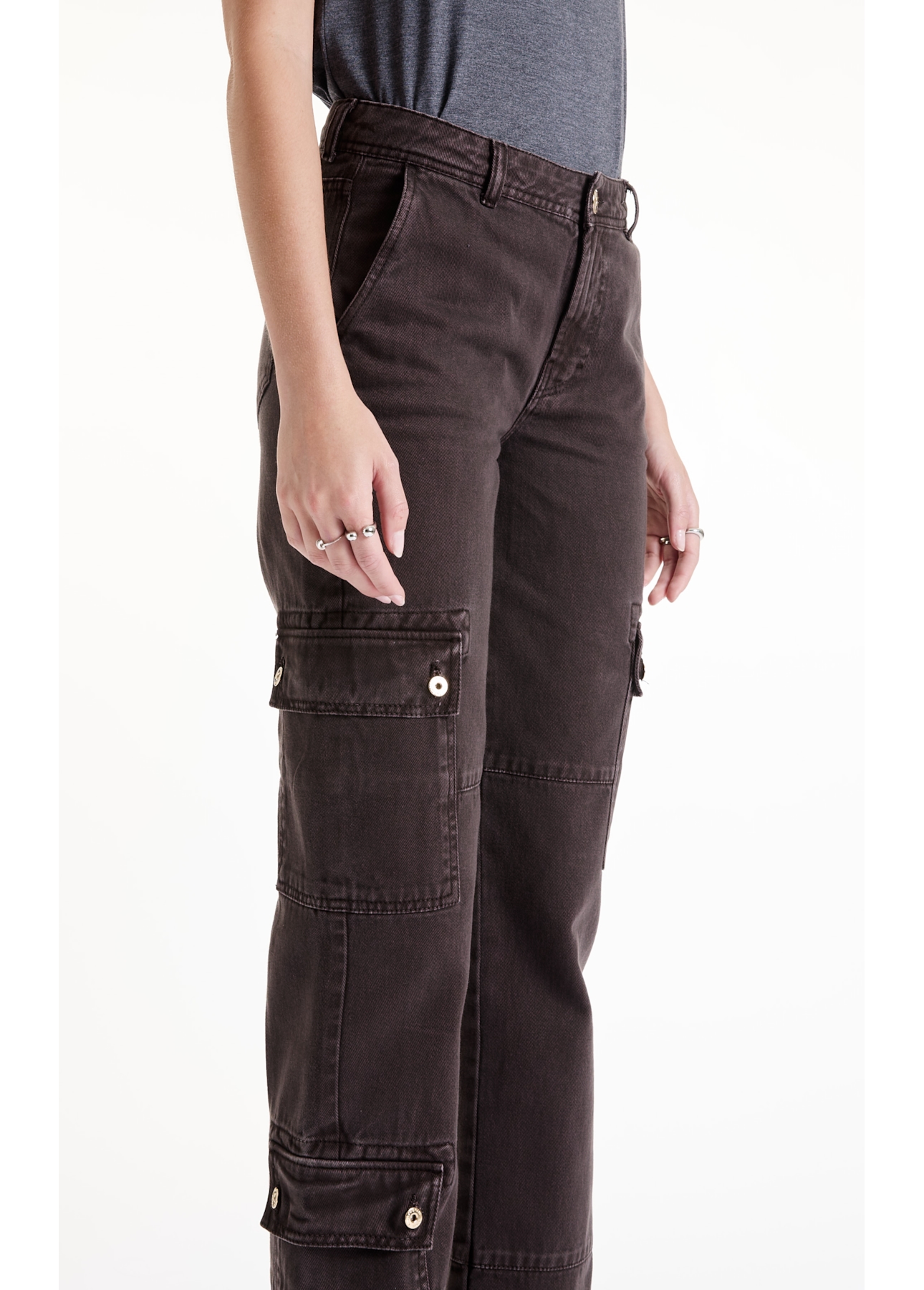 Calça White Denim Reta Cargo Plumbo