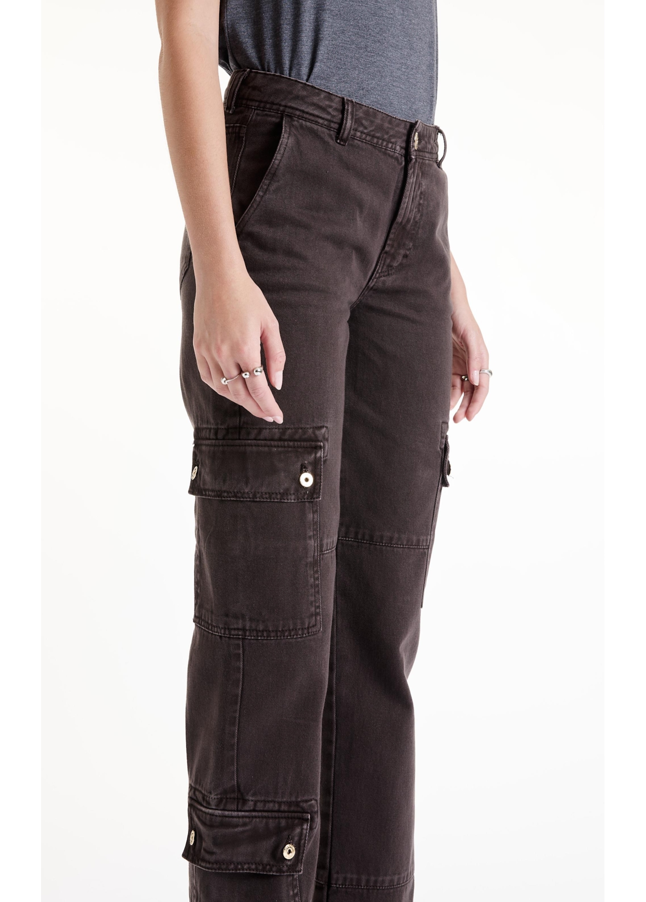 Calça White Denim Reta Cargo Plumbo