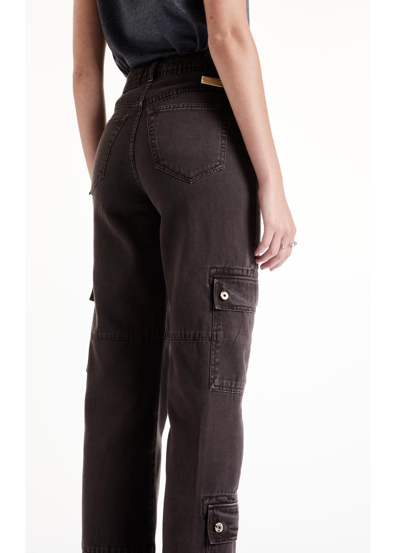 Calça White Denim Reta Cargo Plumbo
