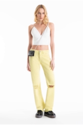 Calça White Denim Reta Pedras Citrus