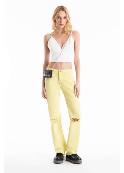 Calça White Denim Reta Pedras Citrus