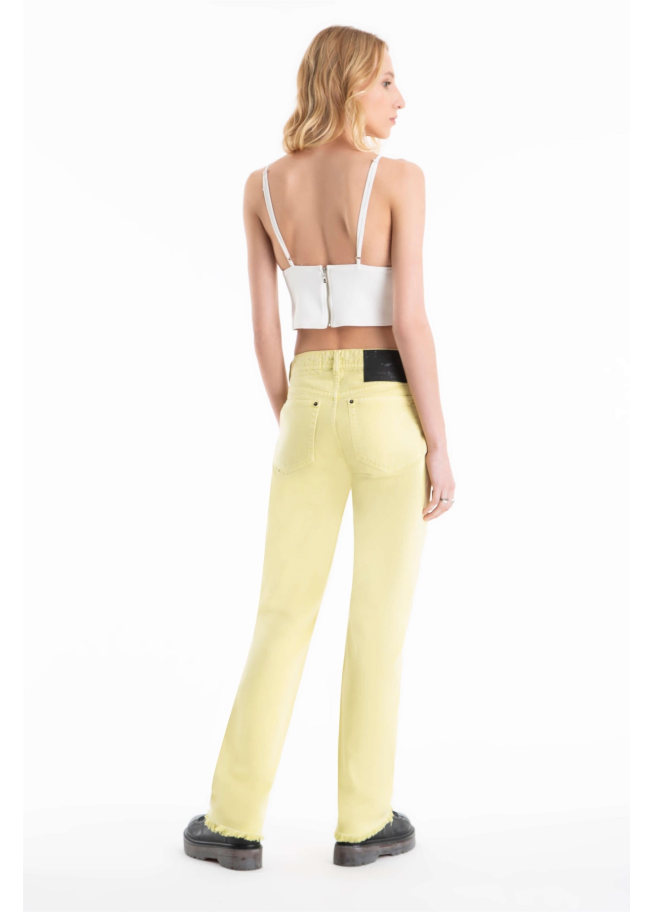 Calça White Denim Reta Pedras Citrus