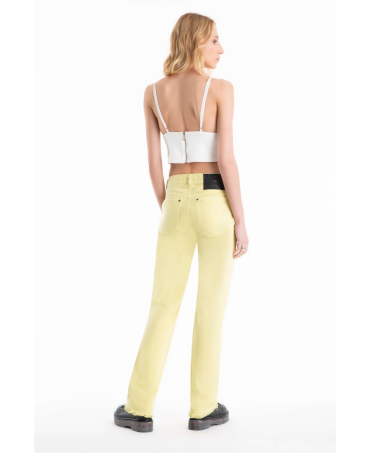 Calça White Denim Reta Pedras Citrus