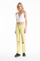 Calça White Denim Reta Pedras Citrus