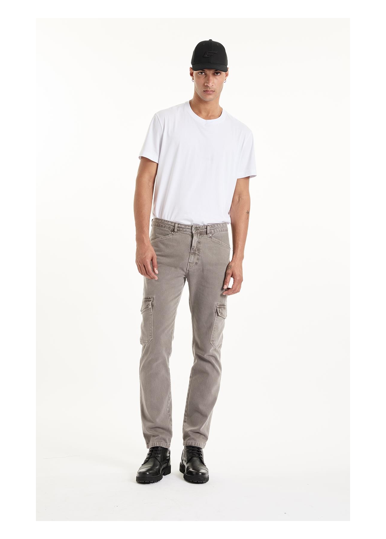 Calça White Denim Slim Cargo Cinza