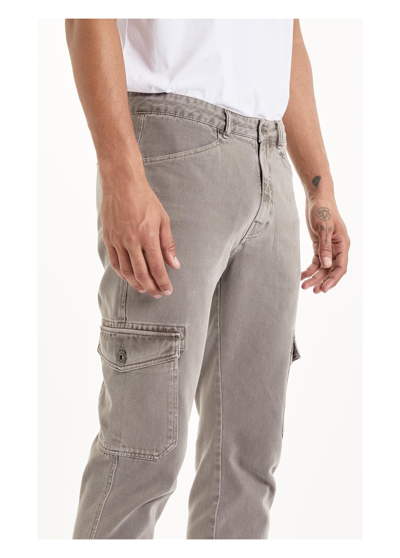 Calça White Denim Slim Cargo Cinza