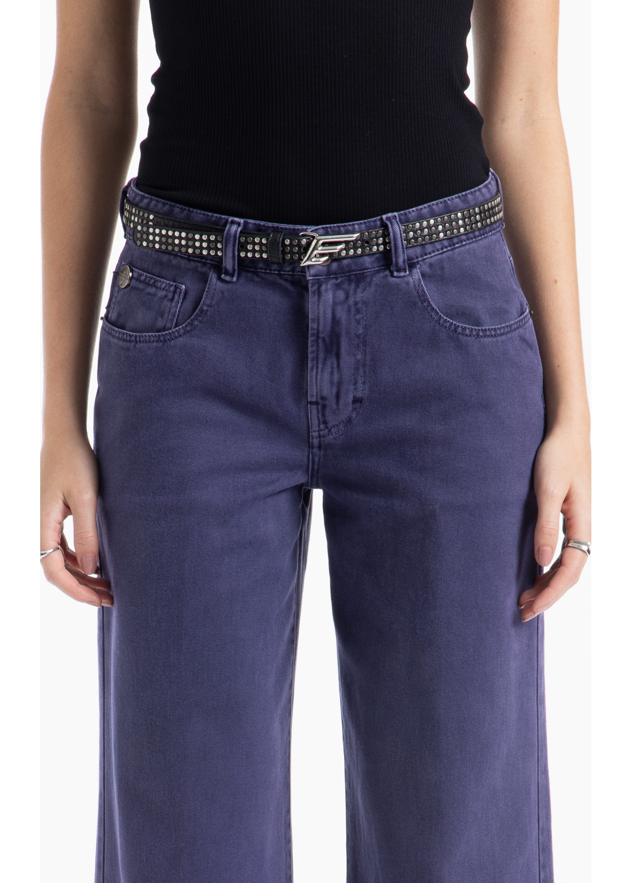 Calça White Denim Wide Leg Purple Blue