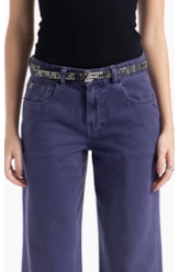 Calça White Denim Wide Leg Purple Blue