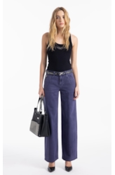 Calça White Denim Wide Leg Purple Blue