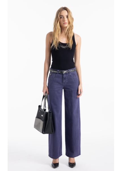 Calça White Denim Wide Leg Purple Blue