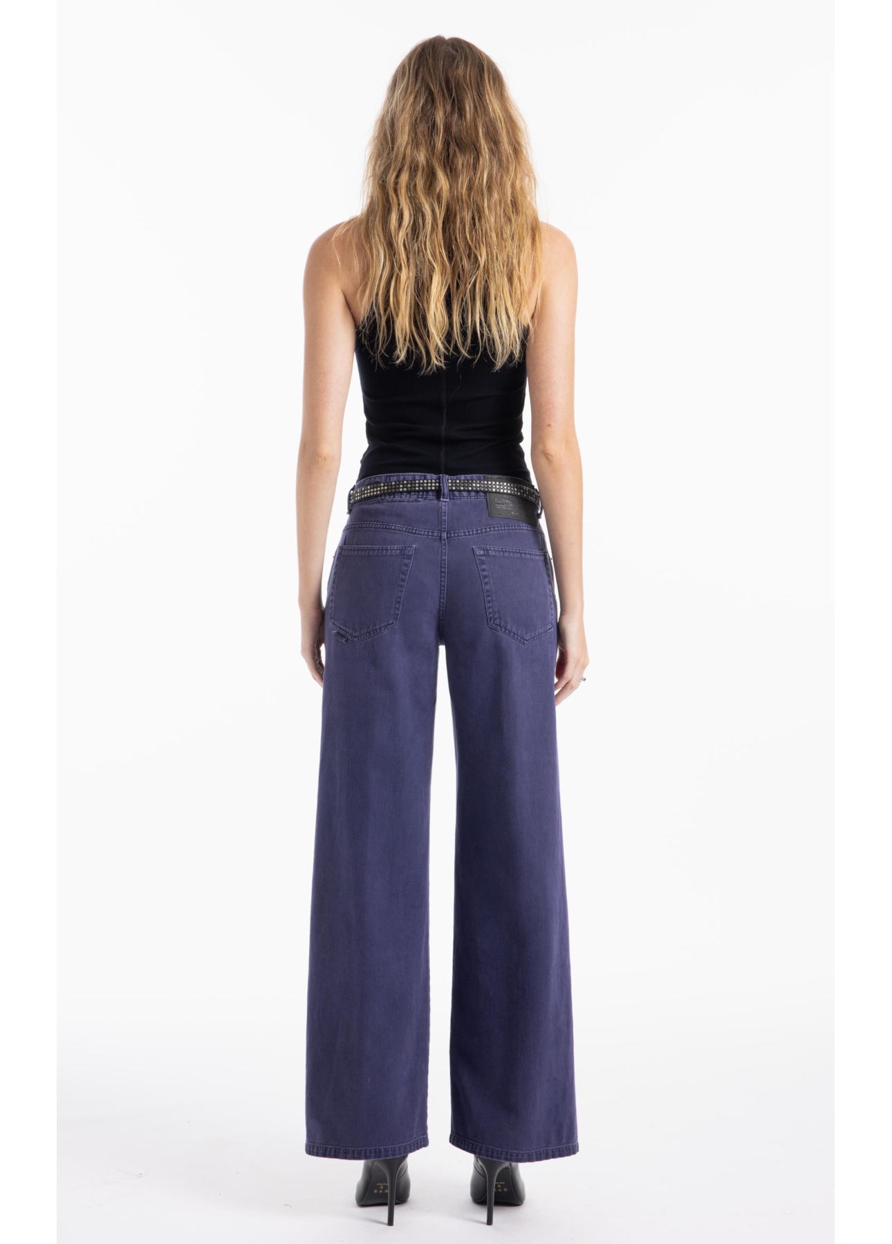 Calça White Denim Wide Leg Purple Blue