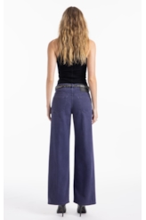 Calça White Denim Wide Leg Purple Blue
