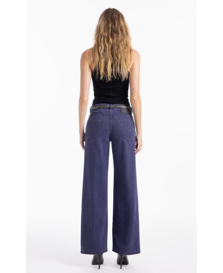 Calça White Denim Wide Leg Purple Blue