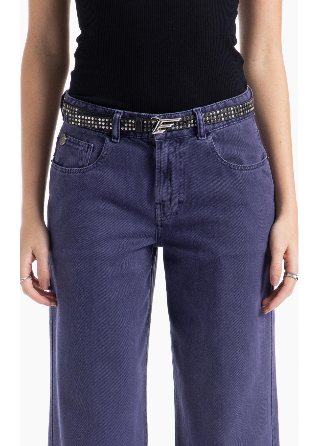 Calça White Denim Wide Leg Purple Blue