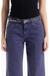 Calça White Denim Wide Leg Purple Blue