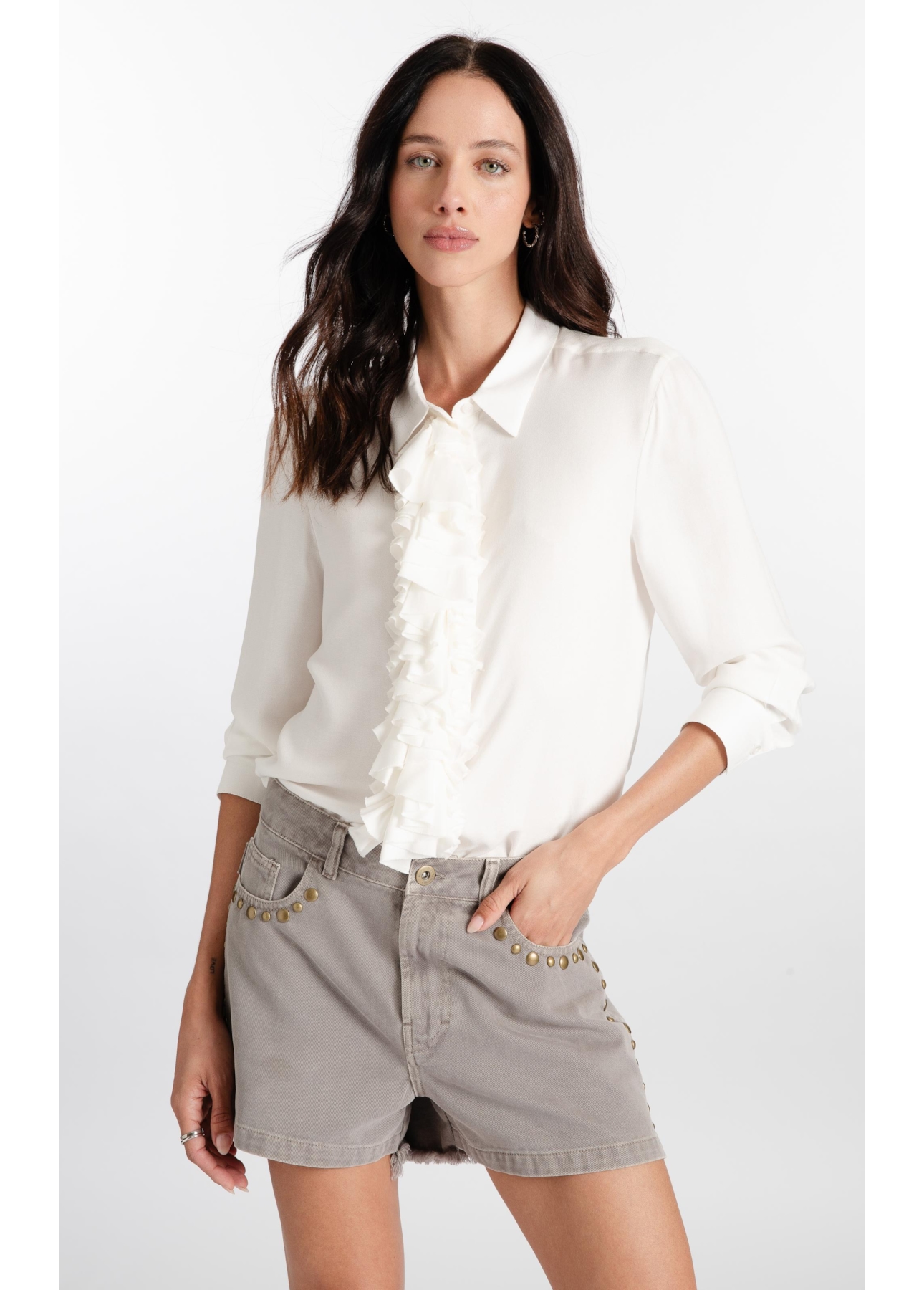 Camisa Affinity Ruffle Pepit Off White