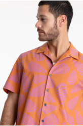 Camisa Cotton Blur Folhagem American Laranja