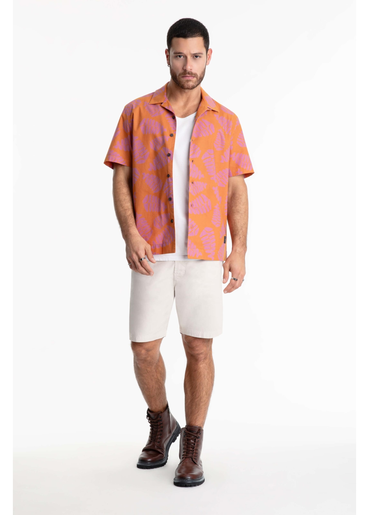 Camisa Cotton Blur Folhagem American Laranja