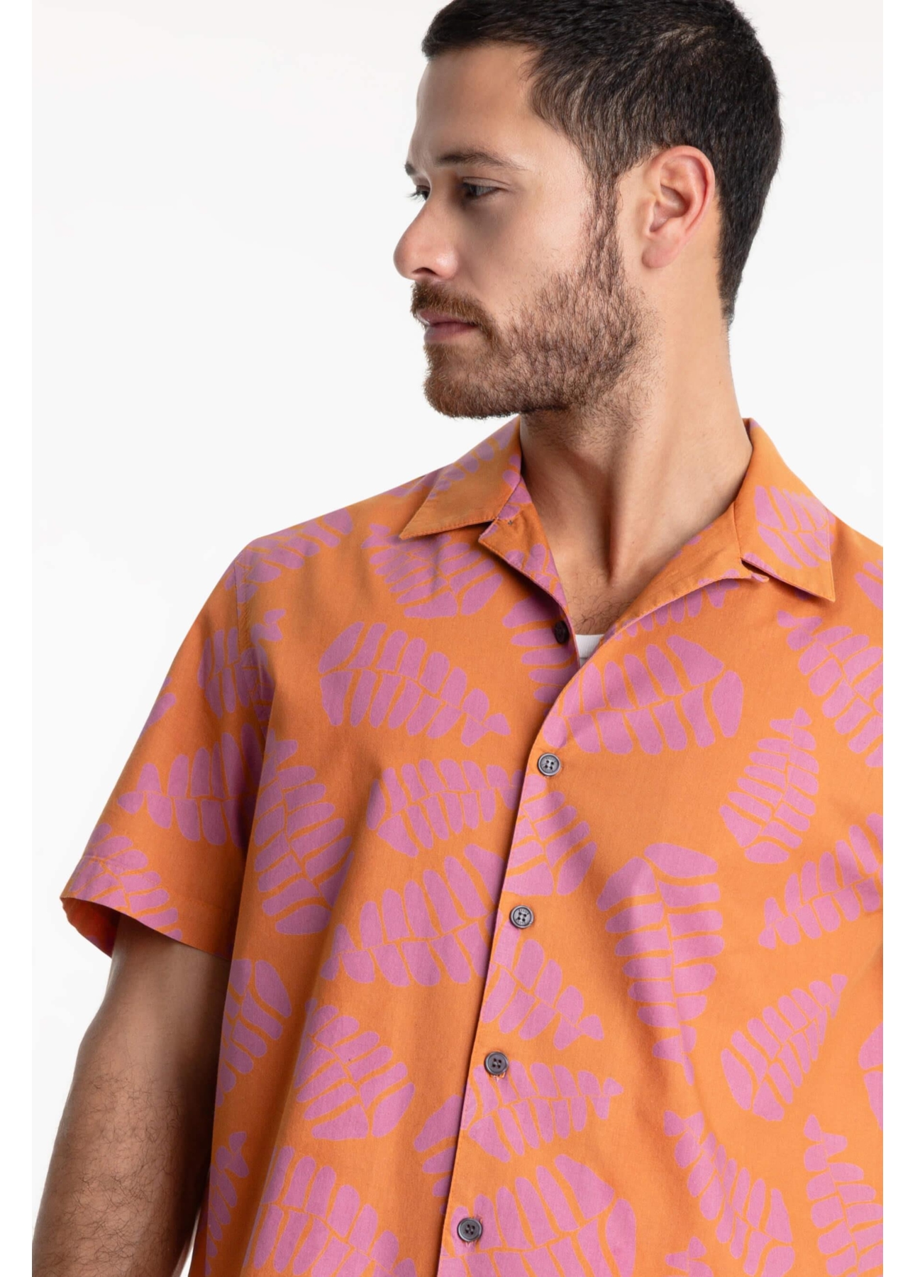 Camisa Cotton Blur Folhagem American Laranja