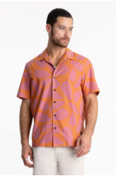 Camisa Cotton Blur Folhagem American Laranja
