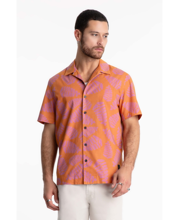 Camisa Cotton Blur Folhagem American Laranja