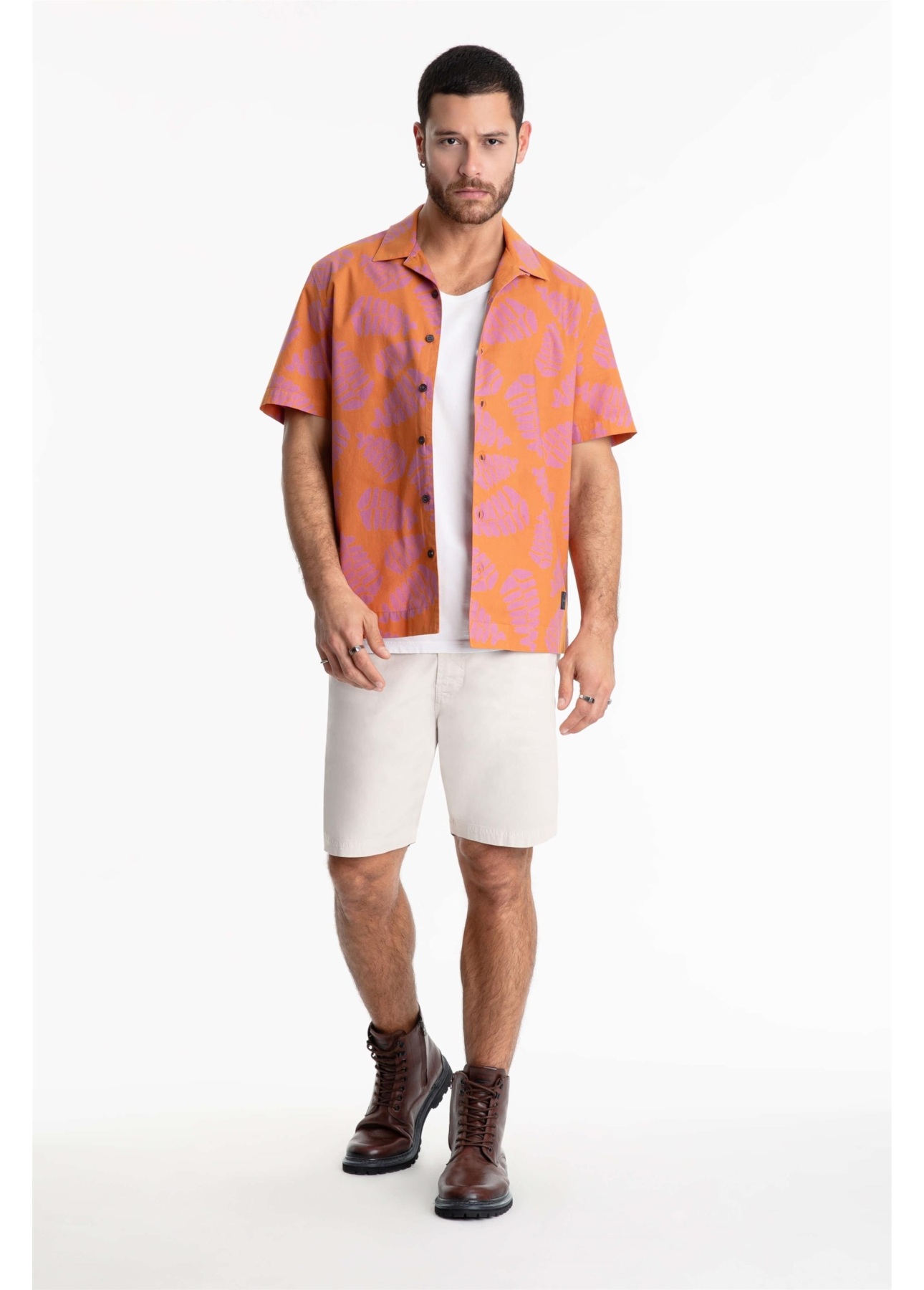 Camisa Cotton Blur Folhagem American Laranja