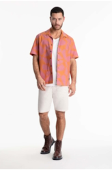 Camisa Cotton Blur Folhagem American Laranja