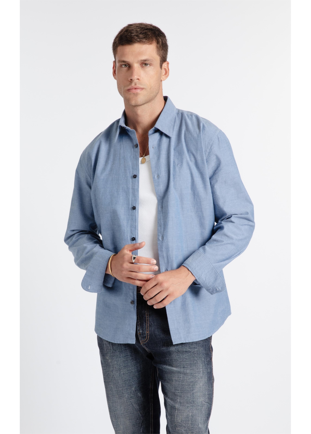 Camisa Cotton Chambray Classic Irish Ml Azul Jeans