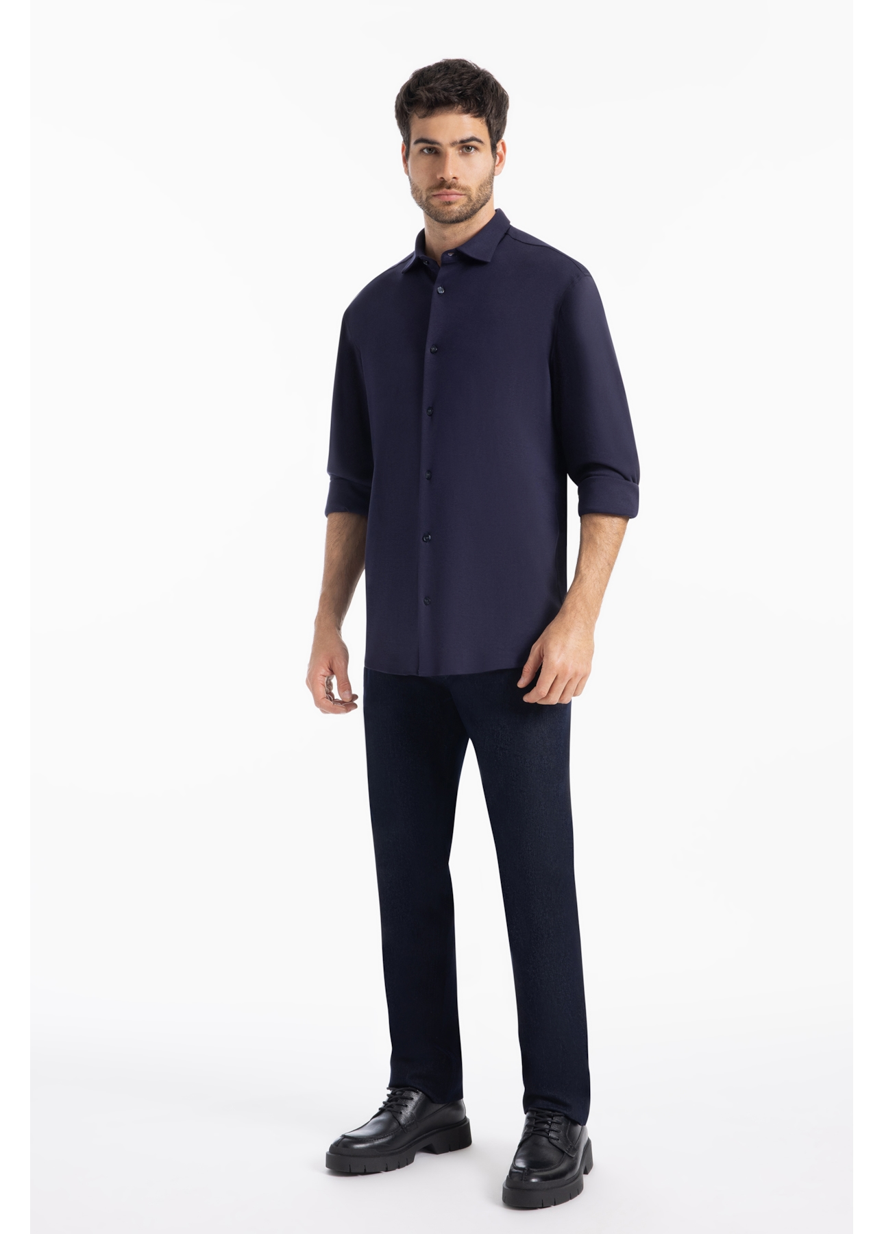 Camisa Cotton Hermes Slim Marinho