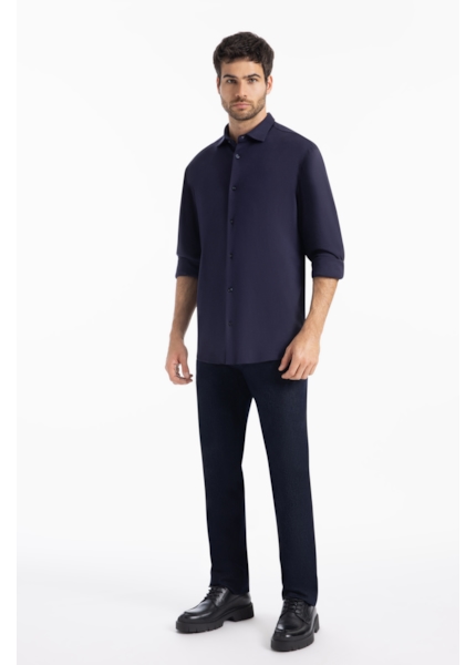 Camisa Cotton Hermes Slim Marinho