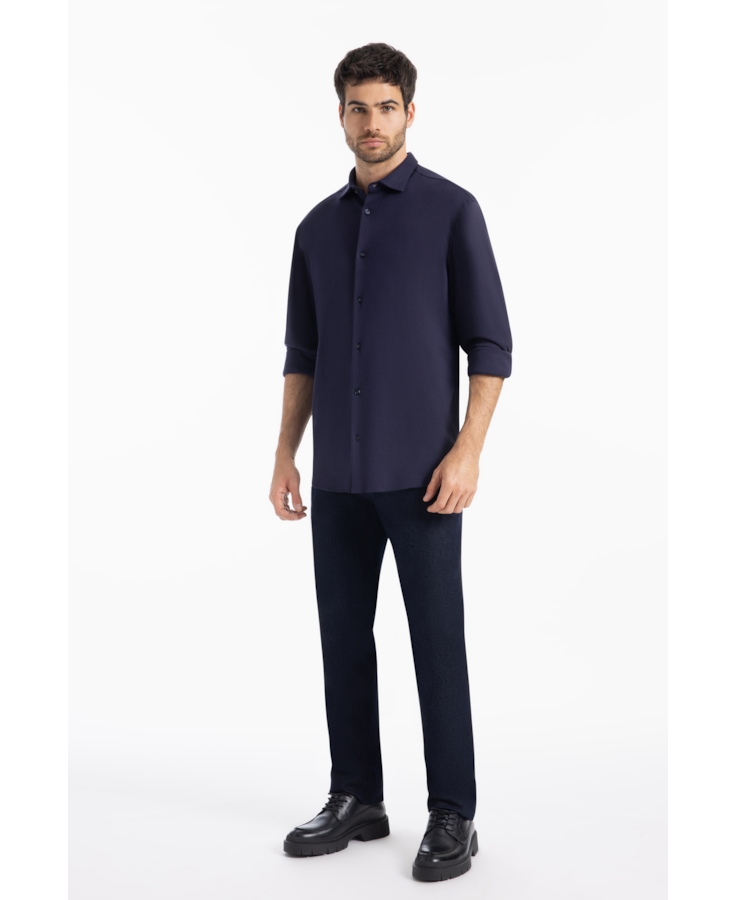 Camisa Cotton Hermes Slim Marinho