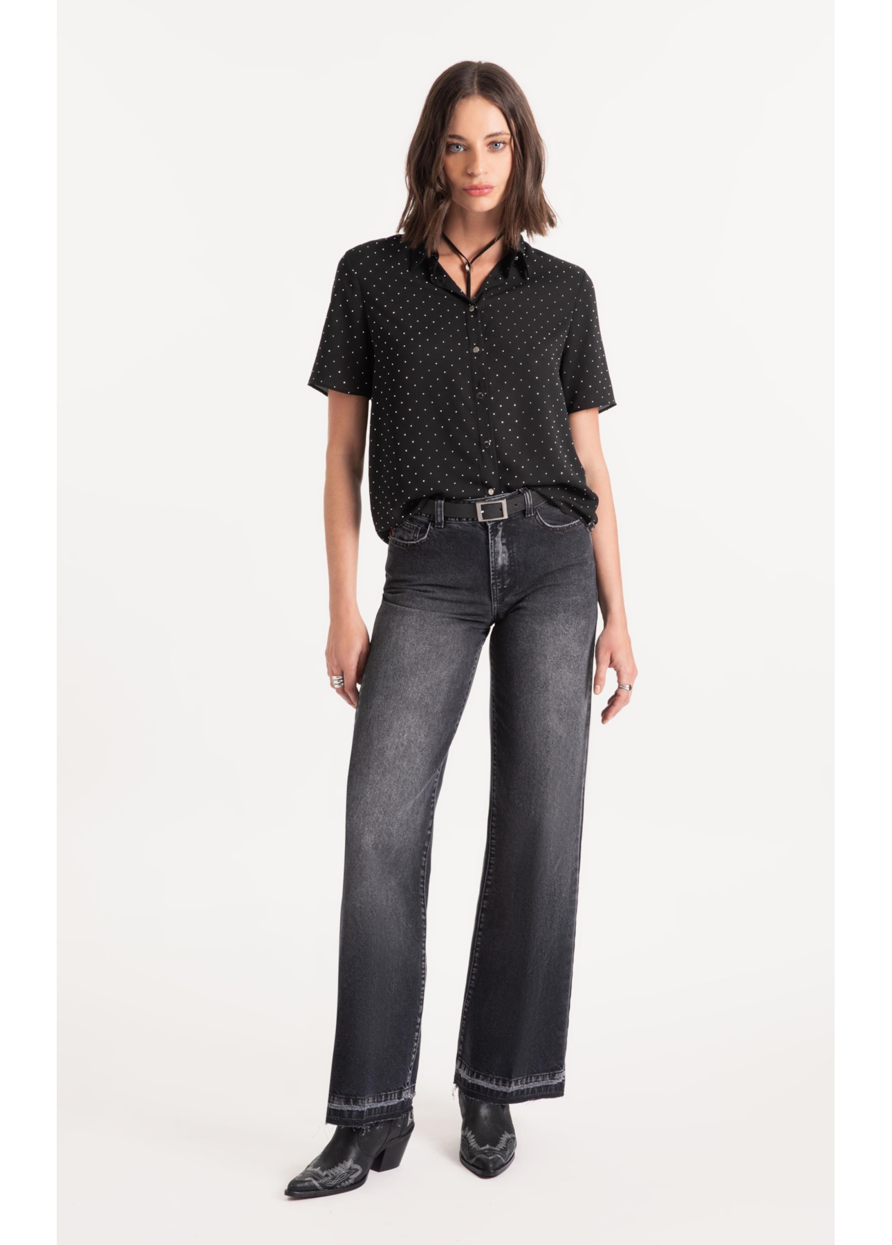 Camisa Crepe Petit Preto