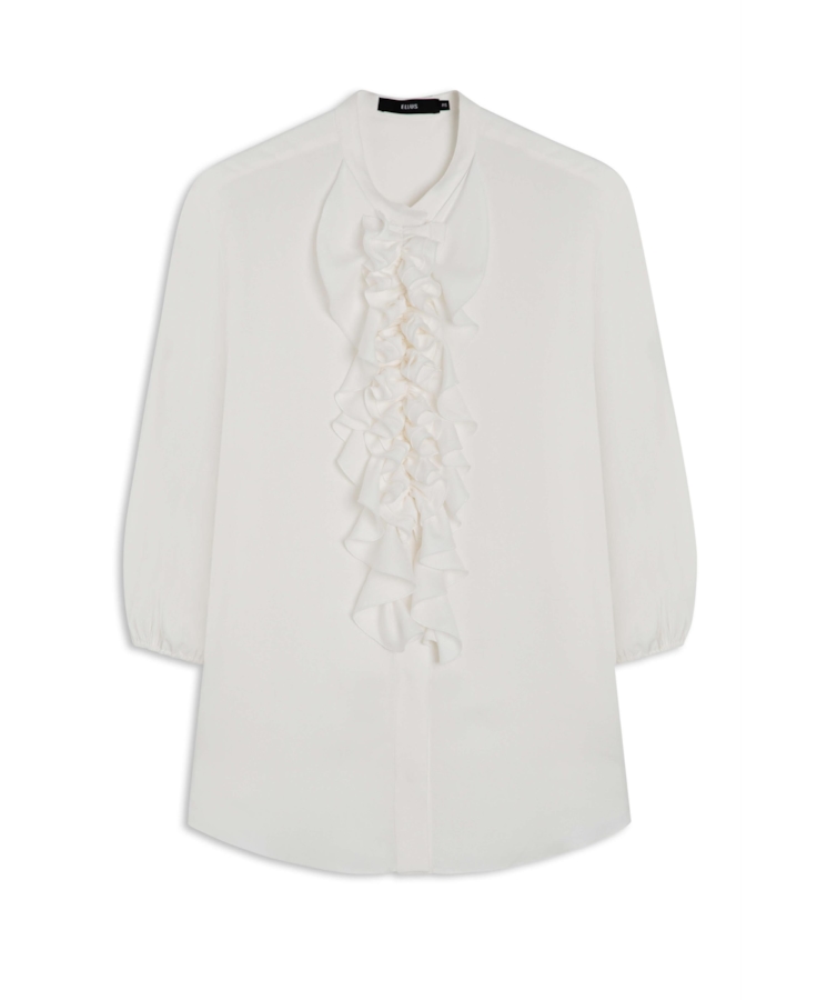 Camisa Crepe Visco Ruffle Shirt Off White