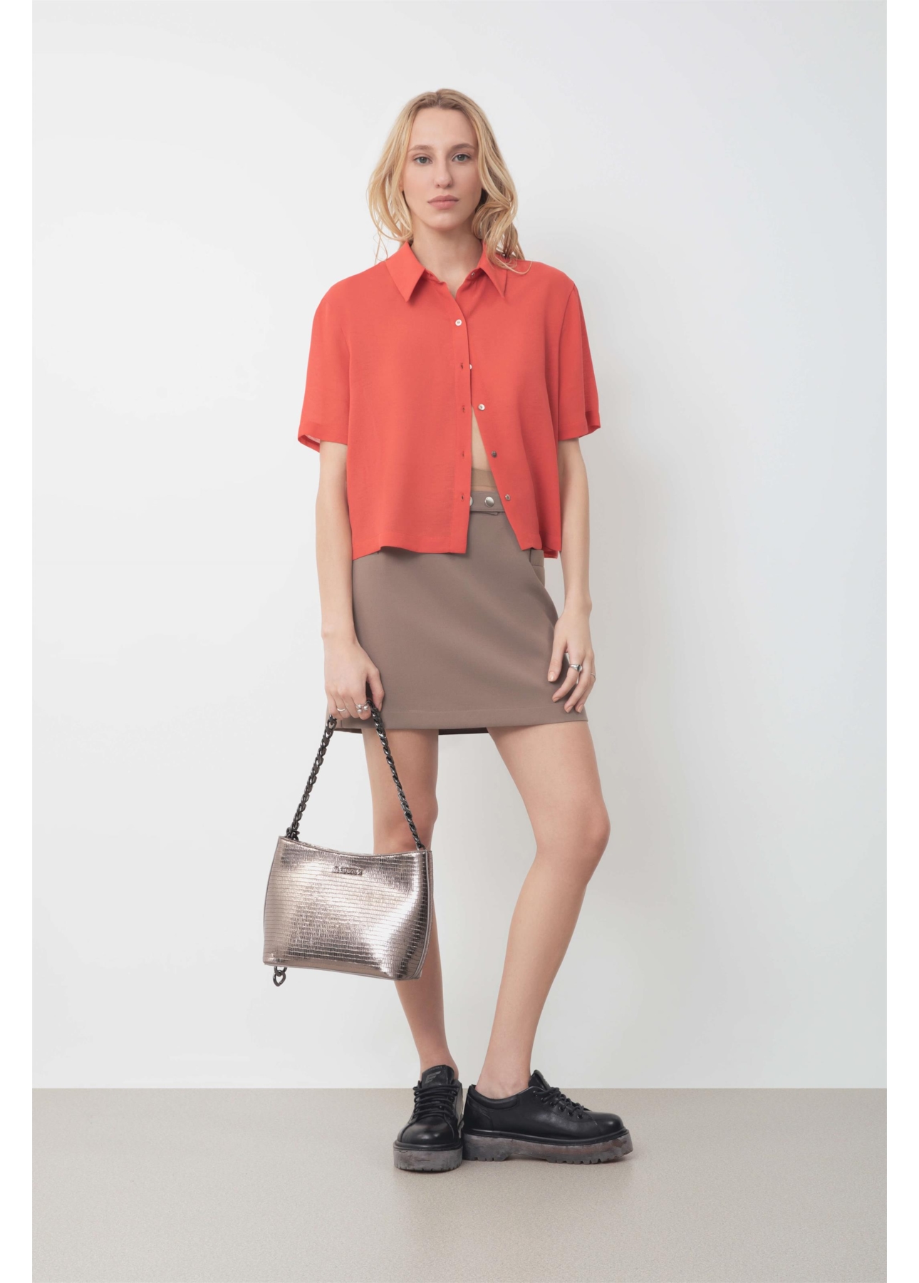Camisa Cropped Shirt Georgette Off White
