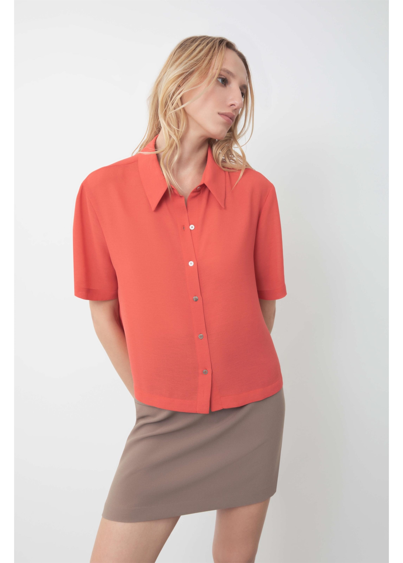 Camisa Cropped Shirt Georgette Off White