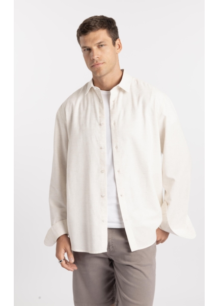 Camisa Cross Dye Linen Blend Classic Button Down Natural