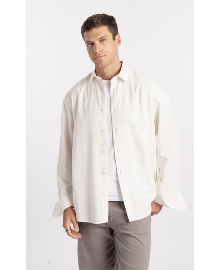 Camisa Cross Dye Linen Blend Classic Button Down Natural