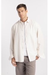 Camisa Cross Dye Linen Blend Classic Button Down Natural