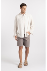Camisa Cross Dye Linen Blend Classic Button Down Natural